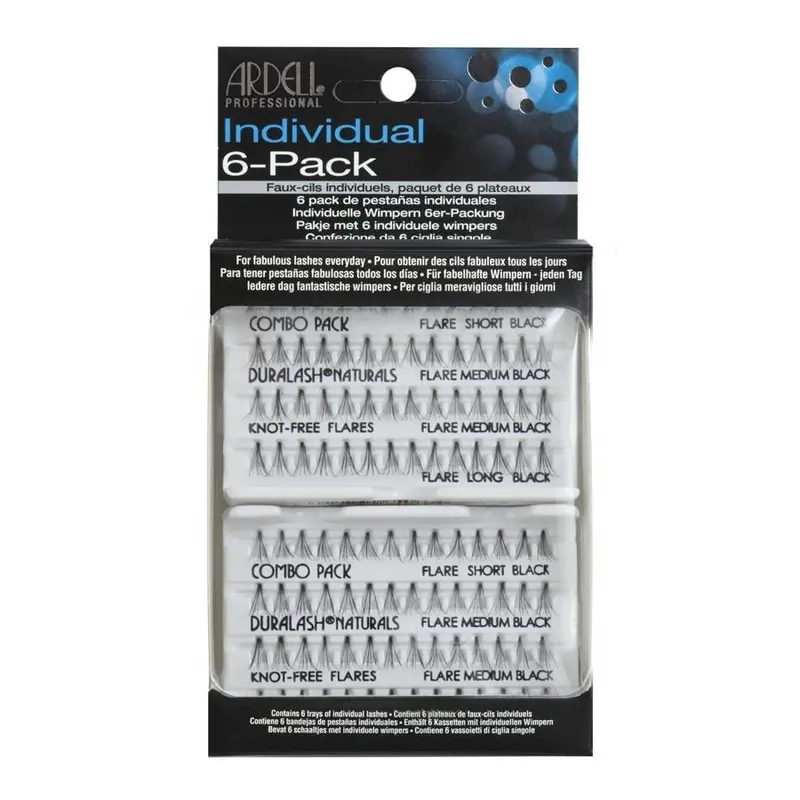 6-Pack Individual Black Combo - Pestañas en grupo sin nudo - Ardell