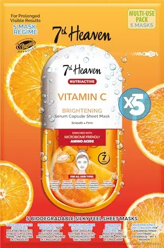7th Heaven Nutriactive - Mascarillas Faciales Iluminadoras con Vitamina C y Aminoácidos (Pack 5)
