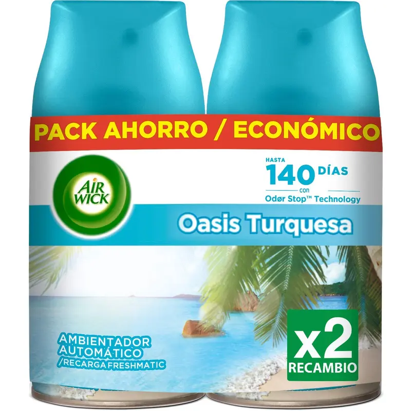 Air Wick Freshmatic Recambios Ambientador Automático Oasis Turquesa Pack 2