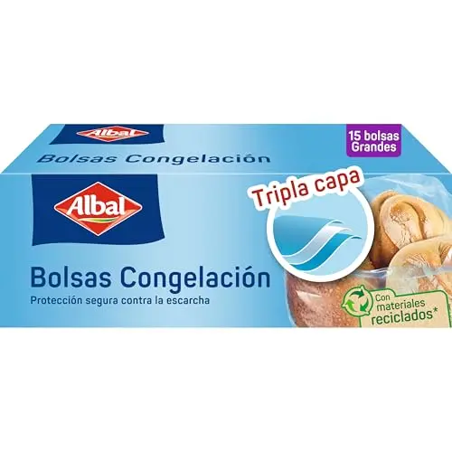 Albal Bolsas Congelación 8L - 15 Bolsas Grandes Recicladas, Triple Capa, Sin BPA