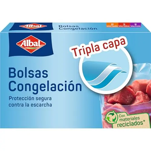 Albal Bolsas Congelación Surtida 1, 3 y 8 Litros - 45 Bolsas Recicladas