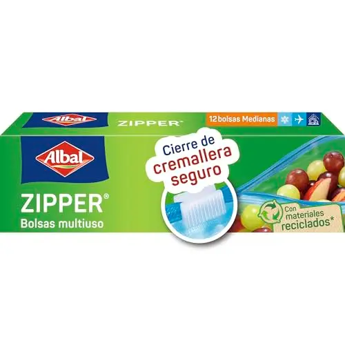 Albal Bolsas Multiuso Zipper 1 Litro - 12 Bolsas Reutilizables con 70% Materiales Reciclados