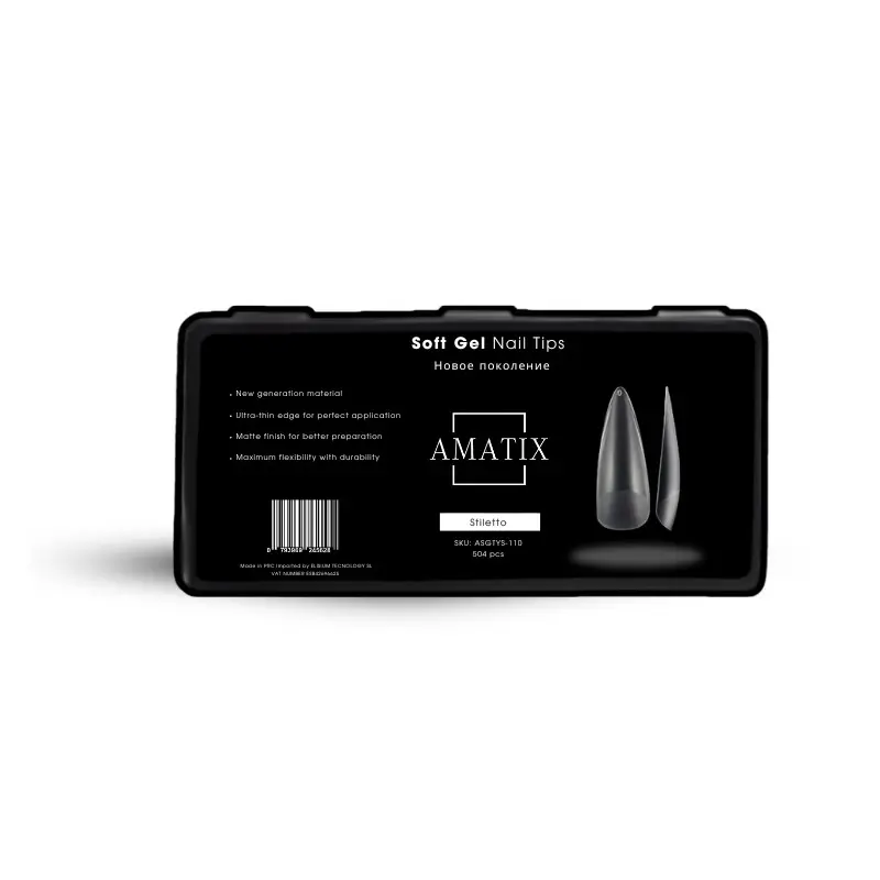 Amatix Soft Gel Nail Tips Stiletto 504uni 12 tamaños