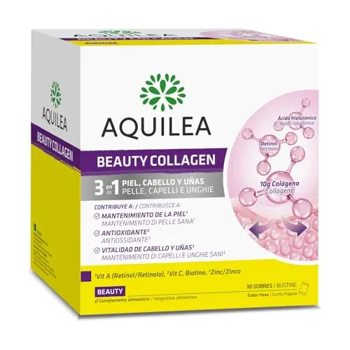 Aquilea Beauty Collagen 3 en 1 - Suplemento Piel, Cabello y Uñas 30 Sobres Fresa