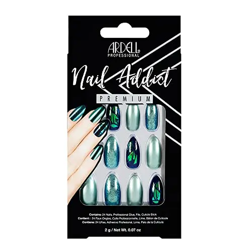Ardell Nail Addict Uñas Postizas Green Glitter Chrome 24 unidades