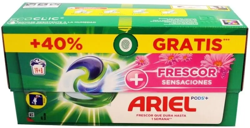 Ariel Detergente en Cápsulas Pods+ Frescor Sensaciones 19+8 Lavados - Limpieza Profunda y Frescura Duradera