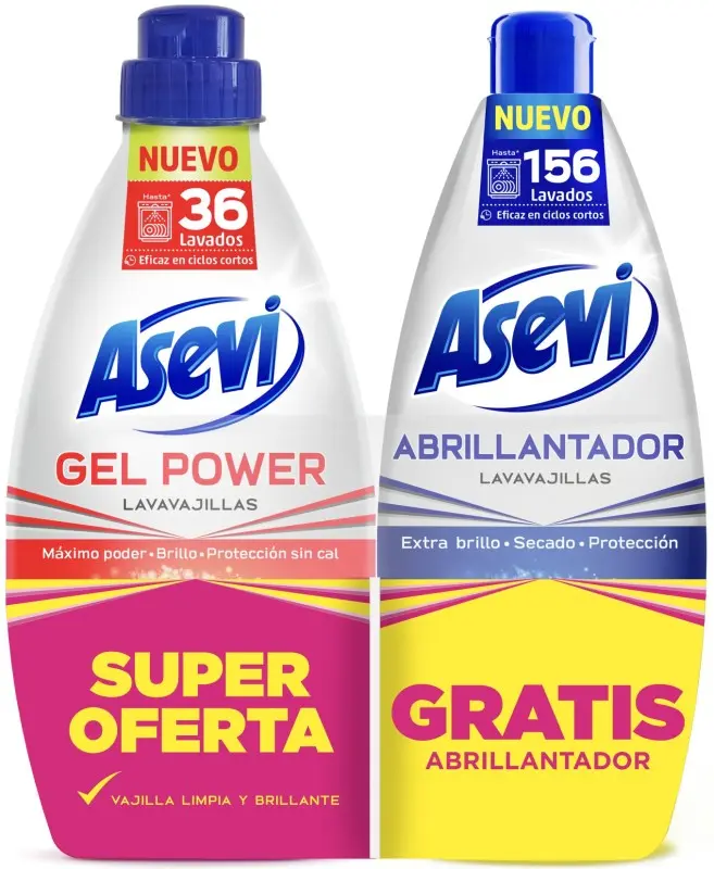 Asevi Gel Power Lavavajillas 700ml 36 Lavados + Abrillantador Gratis