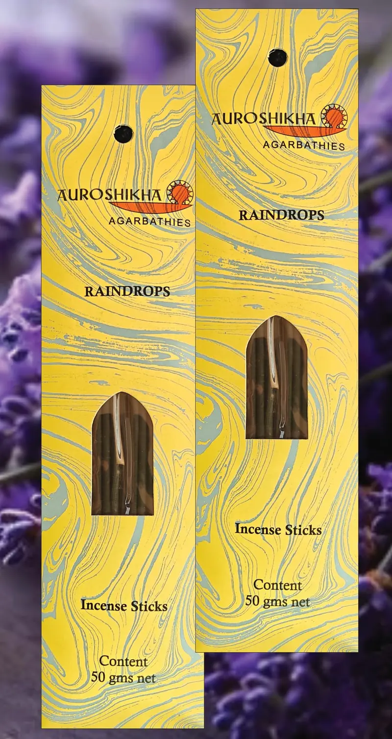 Auroshikha Incienso Gotas de Lluvia 50g - 60 Varillas Aroma Fresco