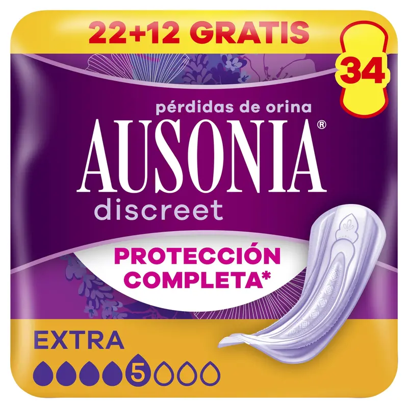 Ausonia Discreet Extra Compresas para Pérdidas de Orina - Pack 34 Unidades