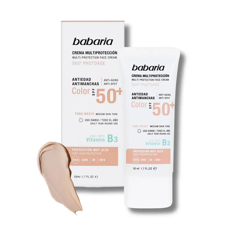 Babaria BB Cream Anti Manchas SPF 50 - Crema Solar Facial con Color y Vitamina B3