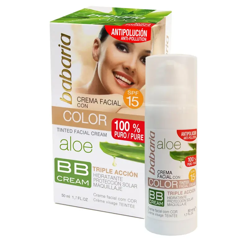 Babaria Crema Facial Aloe Vera 50ml - Hidratante con SPF20 y Maquillaje