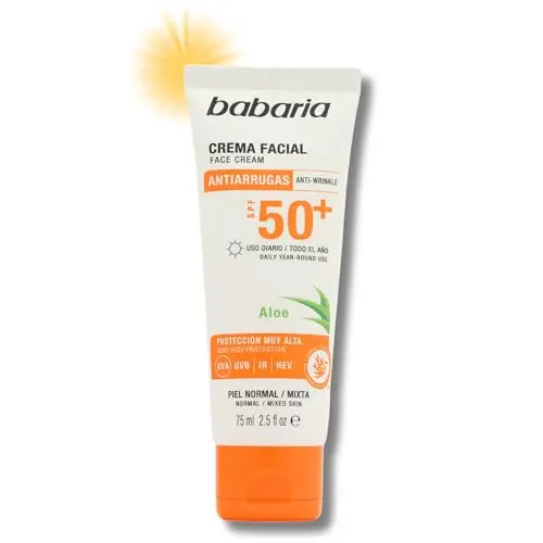 Babaria Protector Solar Facial SPF 50 con Aloe Vera - Crema Hidratante Antiarrugas
