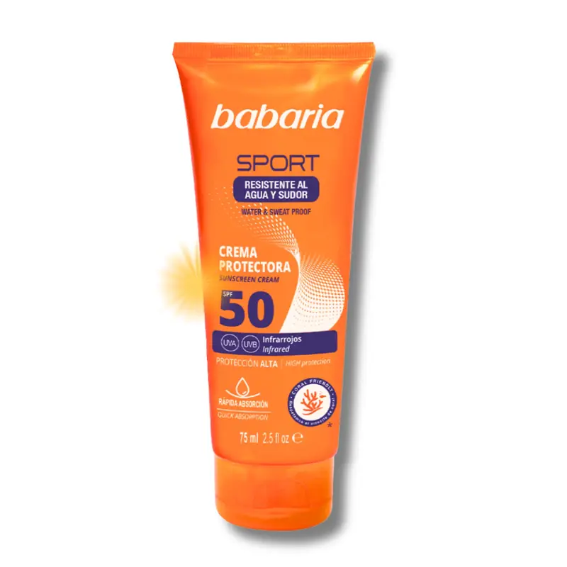 Babaria Protector Solar Facial SPF 50 Sport - Crema Hidratante Waterproof 75ml