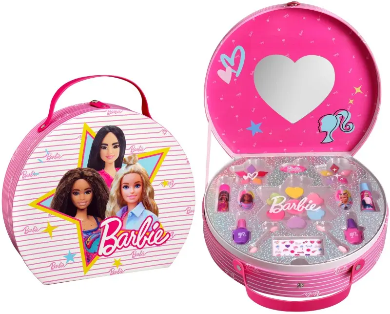 Barbie Maletín Redondo Set de Maquillaje Infantil 24 pz