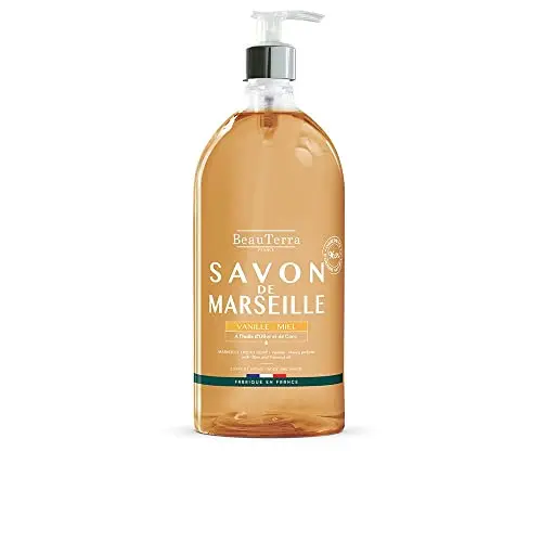 BeauTerra Jabón de Marsella Líquido 1L - Vainilla y Miel - 96,5% Natural