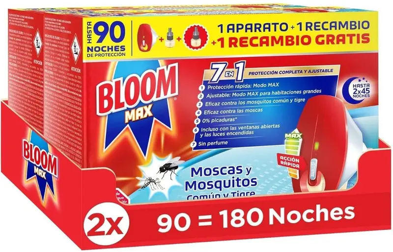 Bloom Max Antimosquitos y Moscas Pack 2 Aparatos + 4 Recambios