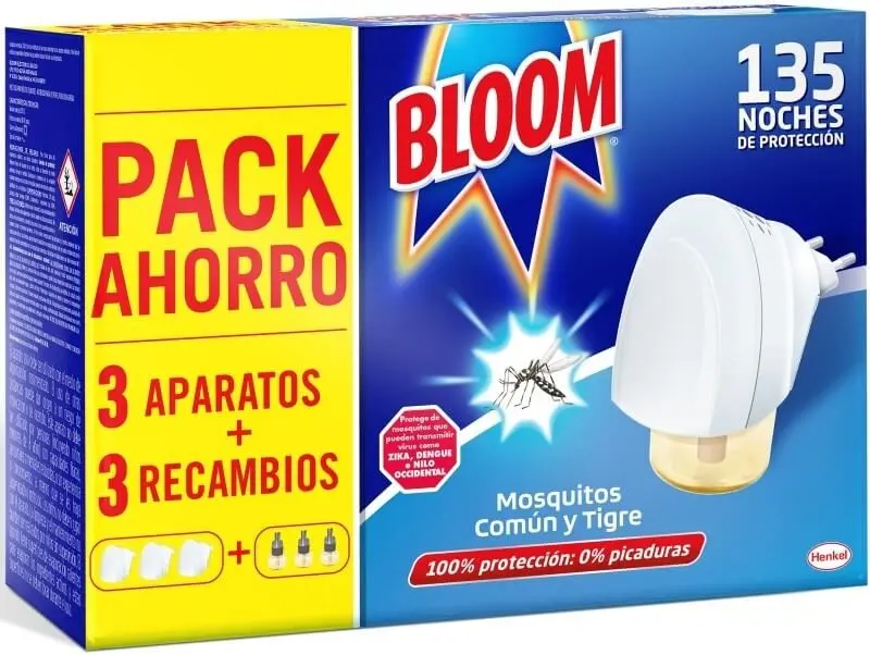Bloom Pack Ahorro 3 Aparatos + 3 Recambios – 135 Noches de Protección contra Mosquitos