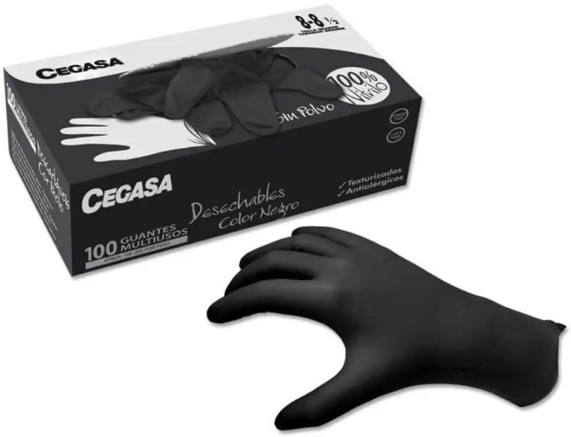Cegasa Guantes Desechables Negros Multiusos 100U Talla 8-8 ½ – Protección y Versatilidad al Alcance de Tus Manos