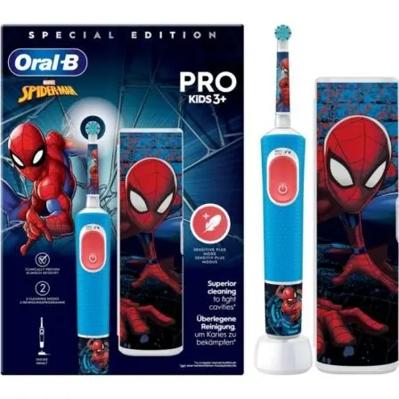 Cepillo Dental Oral-B Pro Kids 3 Spiderman - Recargable con Recambio y Estuche