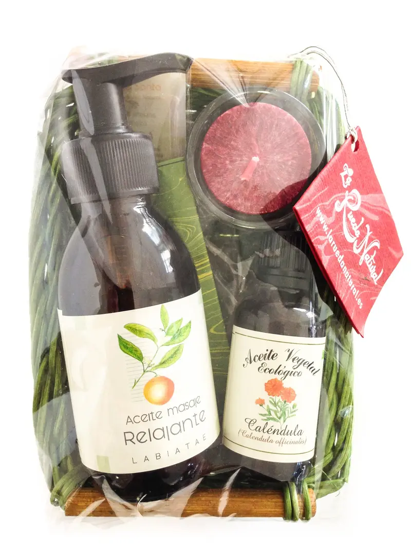 Cesta Artesanal Cosmética Ecológica Canvela - Aceite Caléndula y Corporal Relajante