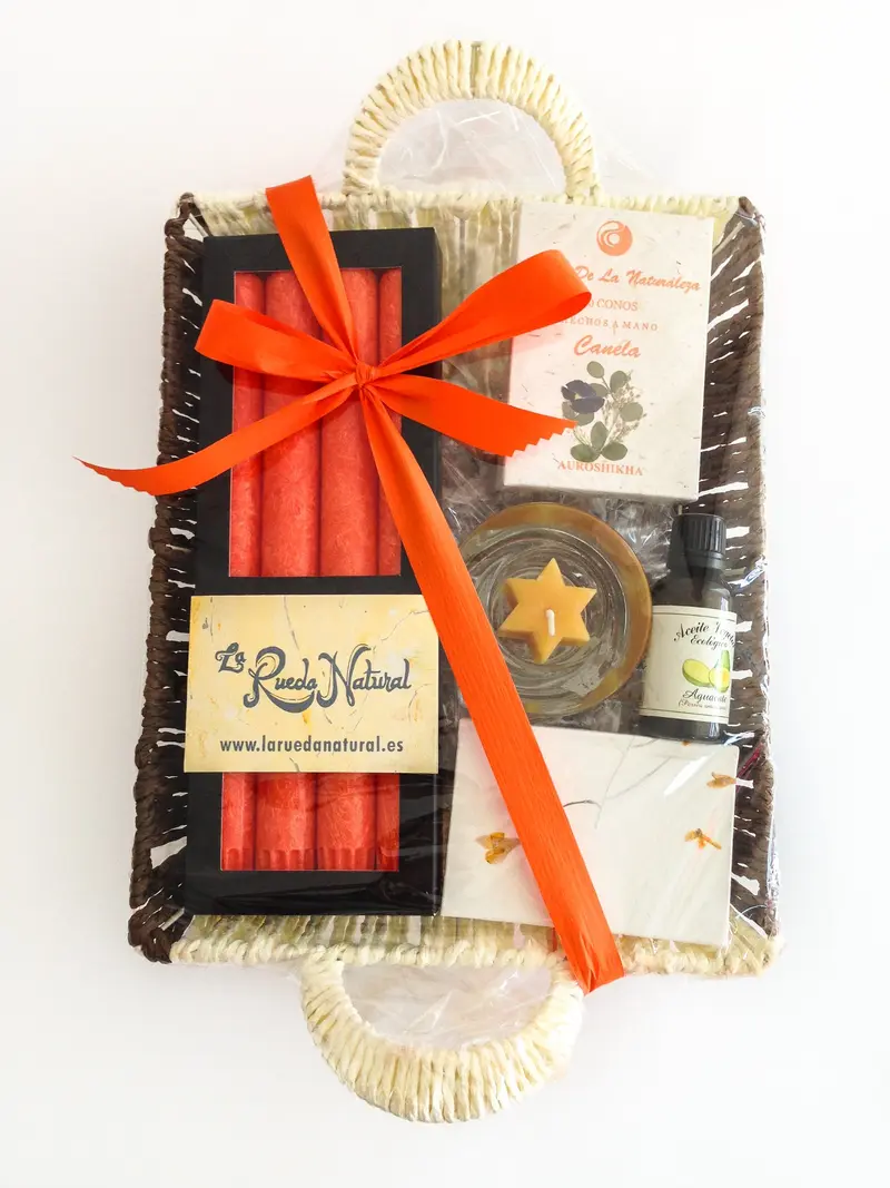 Cesta Nazarí Canvela - Regalo Aromaterapia Natural con Velas Vegetales y Aceite Ecológico