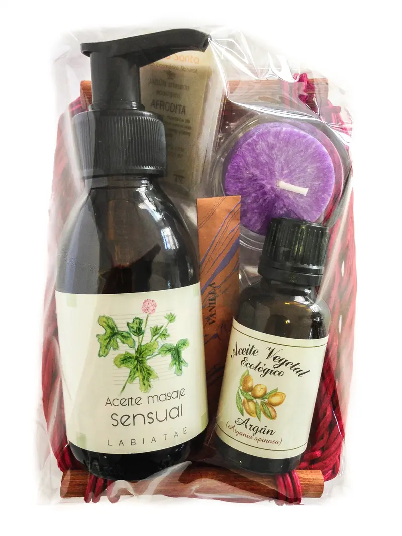 Cesta Regalo Cosmética Ecológica Canvela - Aceite de Argán y Corporal Natural