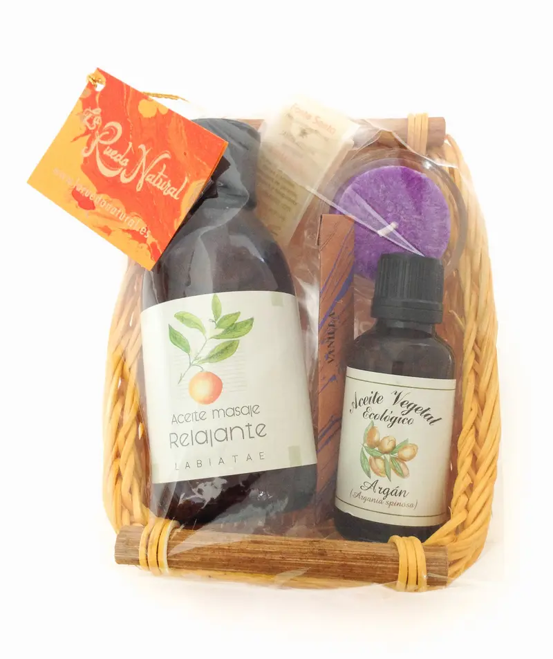 Cesta Regalo Cosmética Ecológica Canvela - Aceite de Argán y Corporal Relajante