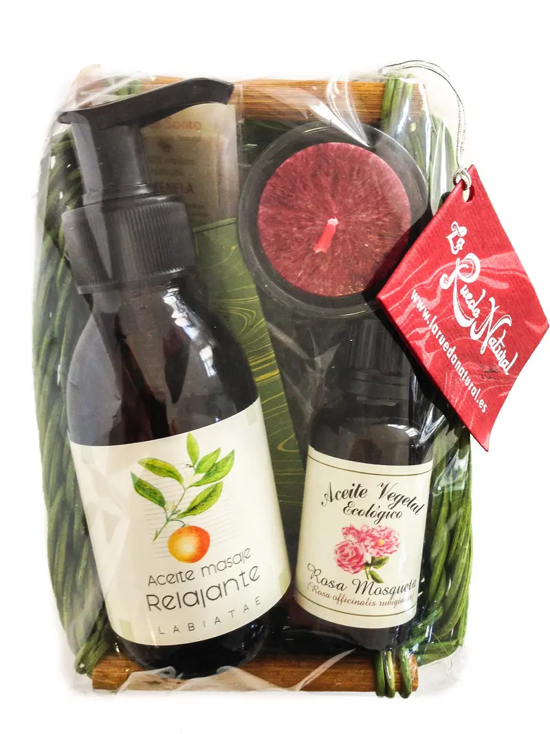 Cesta Regalo Cosmética Ecológica Canvela - Aceite Rosa Mosqueta y Corporal Relajante