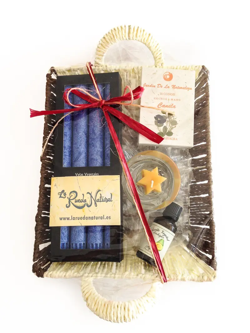 Cesta Regalo Granada Canvela - Velas Vegetales, Aromas y Aceite Aguacate Ecológico