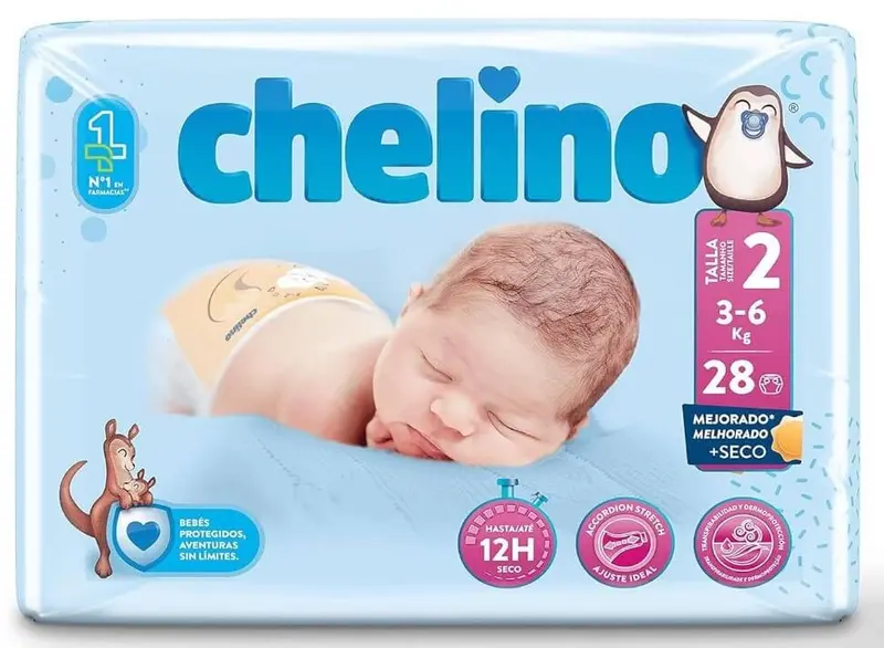 Chelino Pañales Infantiles Talla 2 (3-6 kg) Pack 168 Pañales