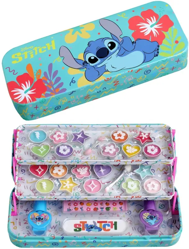 Disney Stitch Estuche Metálico Triple de Maquillaje Infantil
