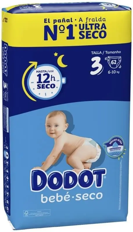 Dodot Bebé Seco Talla 3 (6-10 kg) 62 Pañales