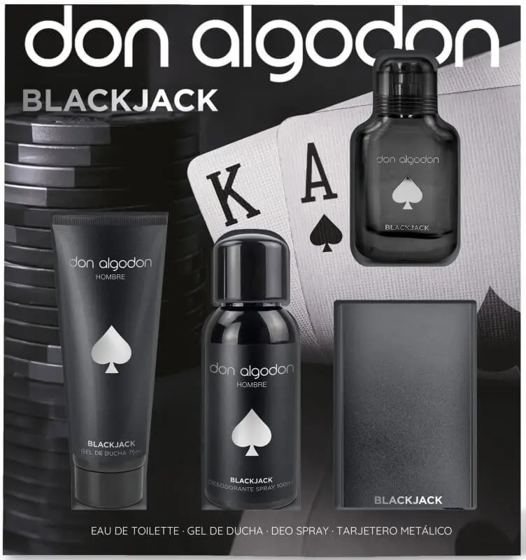 Don Algodon Black Jack Colonia + Gel de Ducha + Deo Spray + Tarjetero Metálico