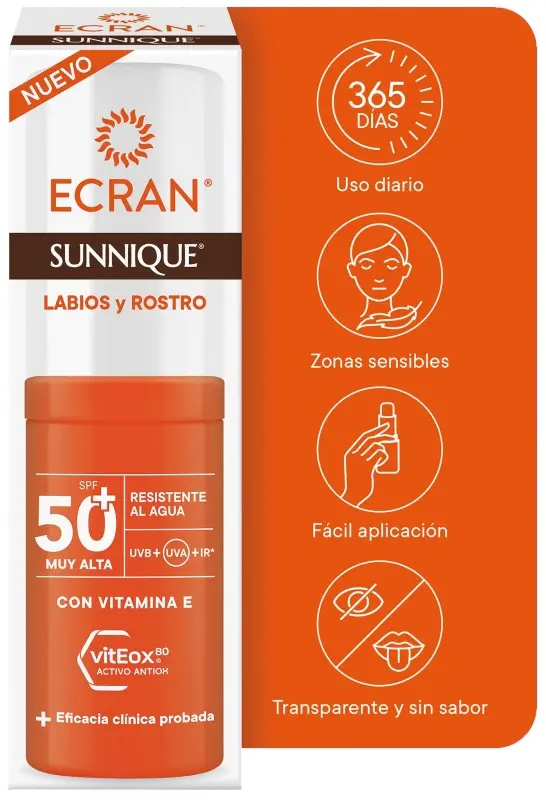 Ecran Sunnique Labios y Rostro Stick Protector SPF 50+ 4.8 g