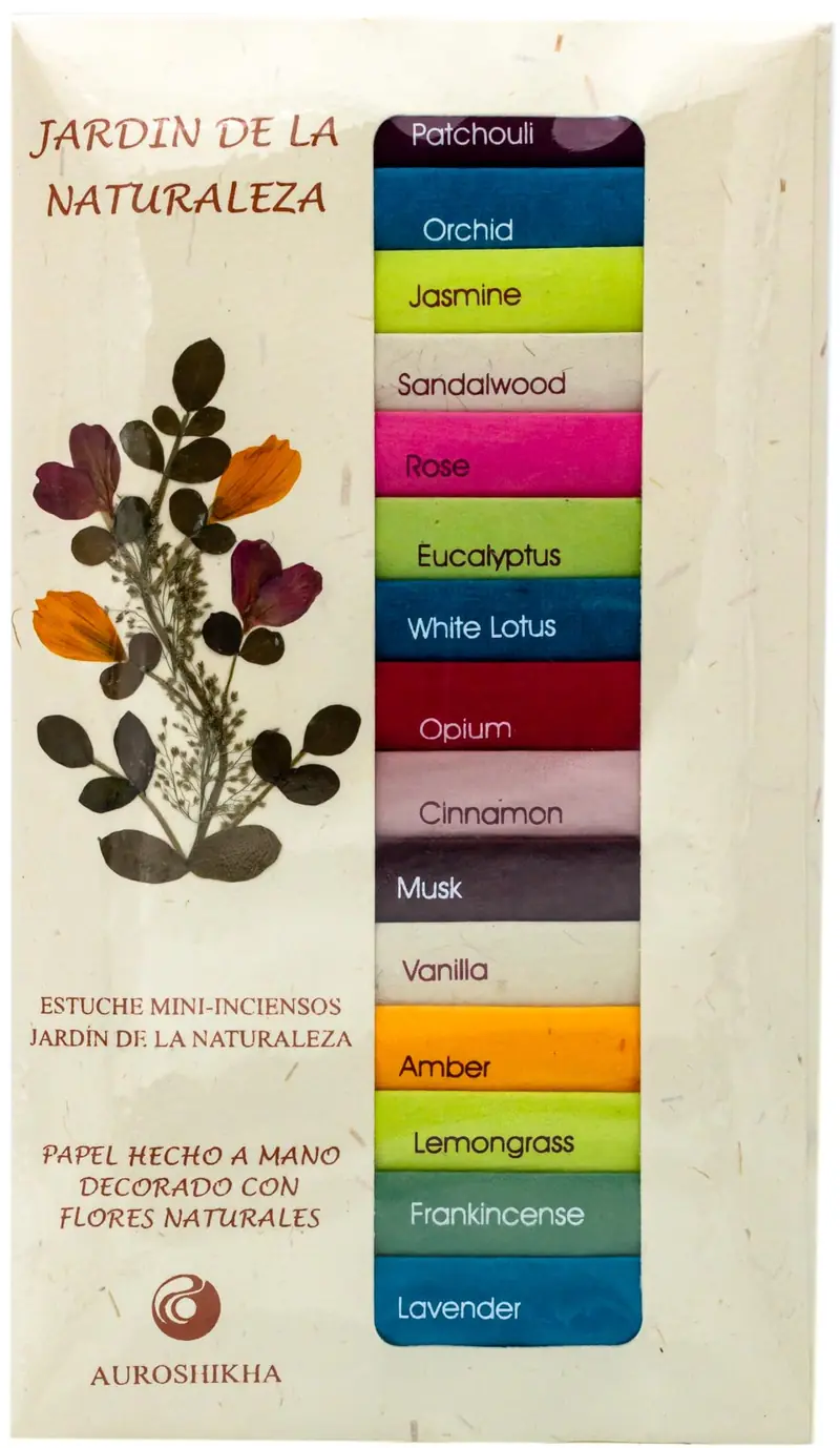 Estuche Mini-Inciensos Auroshikha Jardín Naturaleza - 15 Fragancias