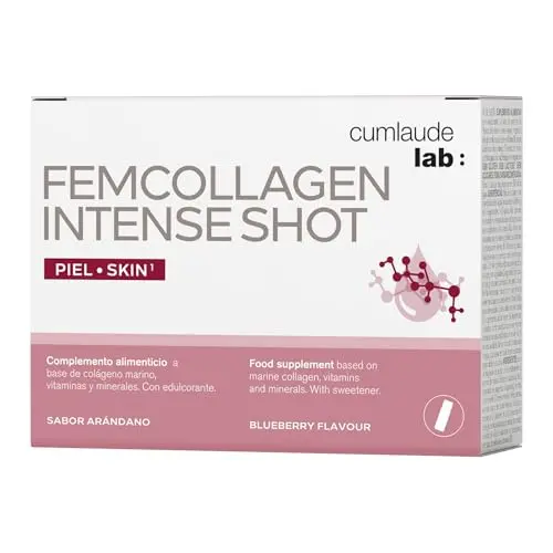 FemCollagen Intense Shot - Complemento Colágeno Marino con Antioxidantes, 7 Viales Sabor Arándano