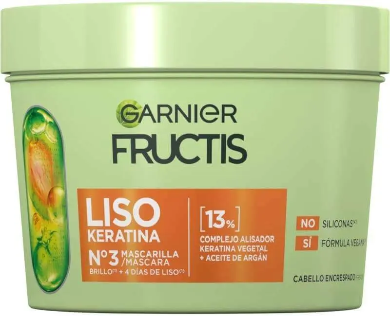 Garnier Fructis Mascarilla Liso Keratina 370 ml – Control del Encrespamiento con Keratina Vegetal y Aceite de Argán