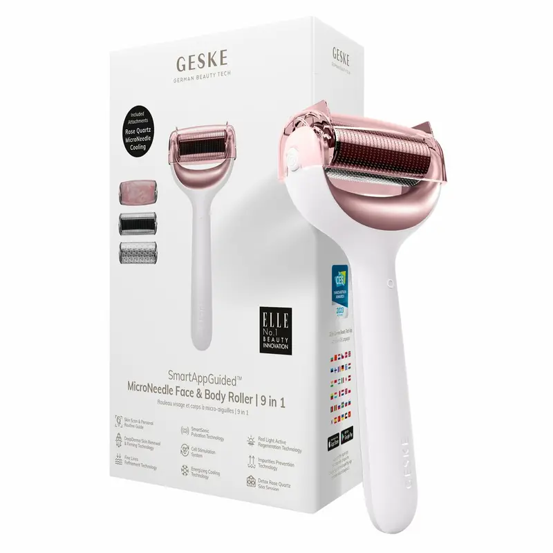 Geske Rodillo Facial 9 en 1 con Microagujas y Cuarzo Rosa