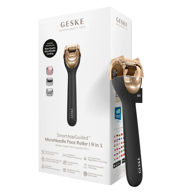 GESKE SmartAppGuided™ MicroNeedle Face Roller 9 en 1 con Cuarzo Rosa