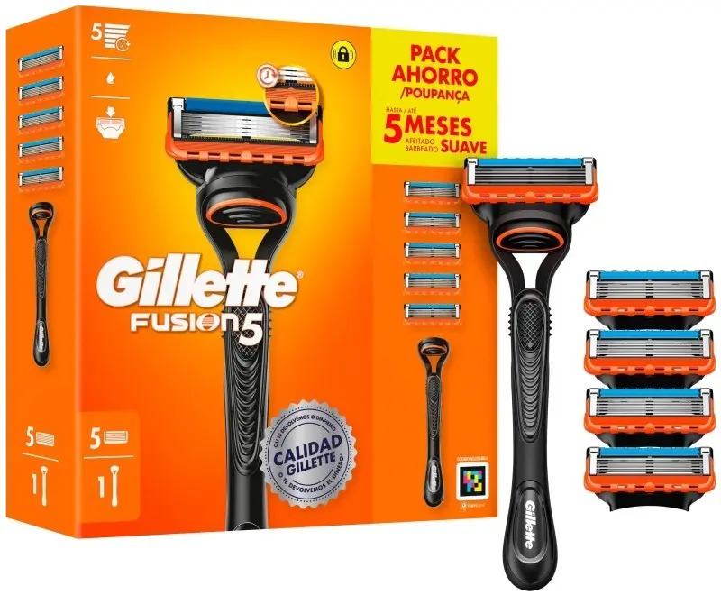 Gillette Fusion5 Pack Ahorro 1 Mango + 5 Recambios – Máxima Precisión y Comodidad para Tu Afeitado