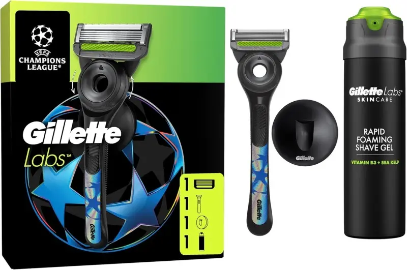Gillette Labs Champions League Estuche Maquinilla de Afeitar + Gel de Afeitado + Soporte 3 piezas