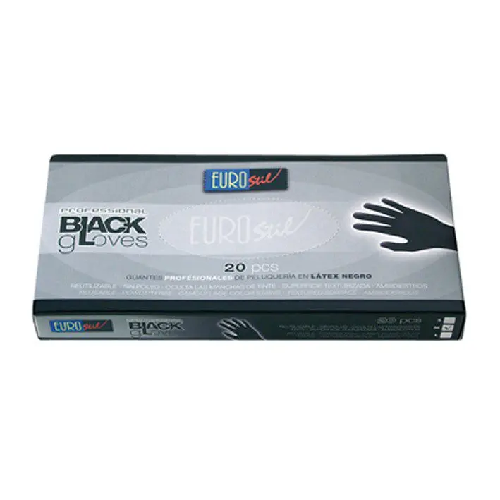 Guante Latex Negro Texturizados, Caja 20 guantes Eurostil