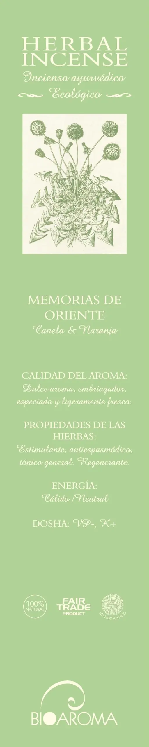 Incienso BioAroma Memorias de Oriente - 12 varillas certificadas