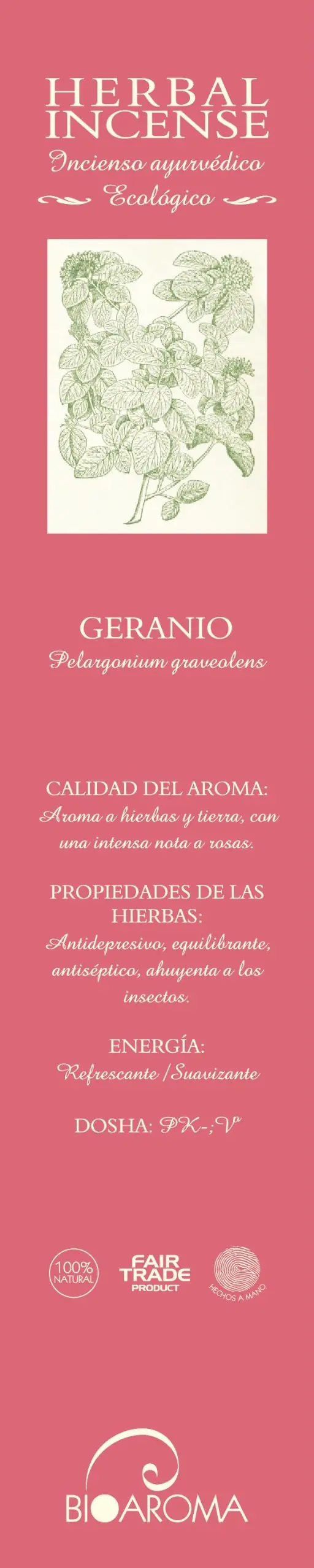 Incienso Eco Geranio BioAroma - 12 Varillas Certificado ICEA