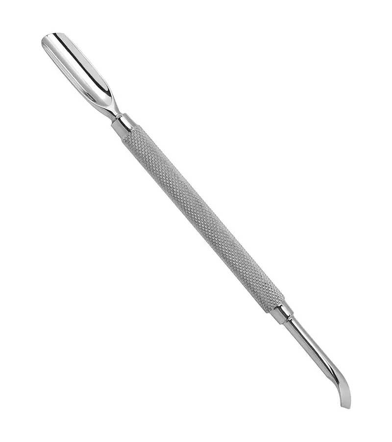Instrumento doble gubia/empujador de cutículas curvado