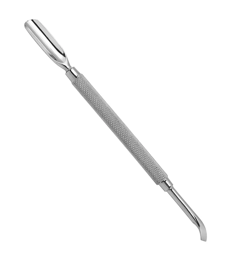 Instrumento doble gubia/empujador de cutículas curvado