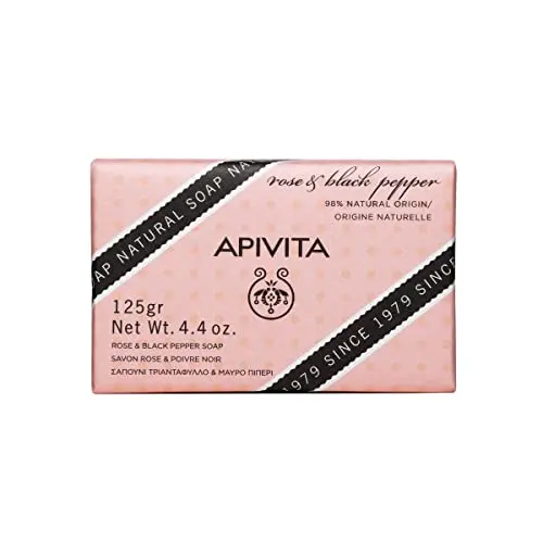 Jabón Natural Apivita Rosa y Pimienta Negra 125g - Limpieza y Exfoliación