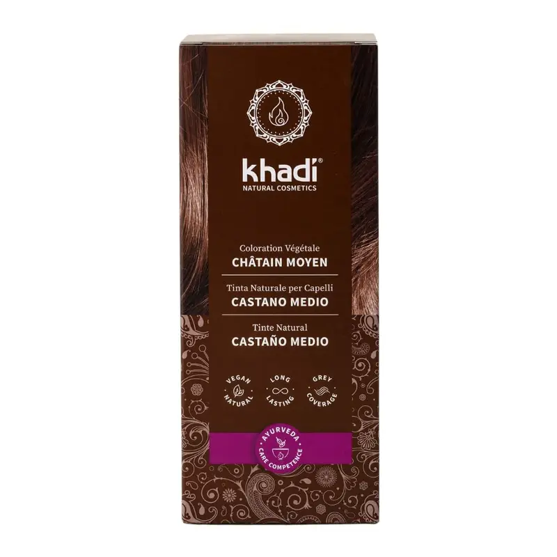 Khadi Castaño Medio - Tinte Vegetal 100% Natural para Cabello | 100g