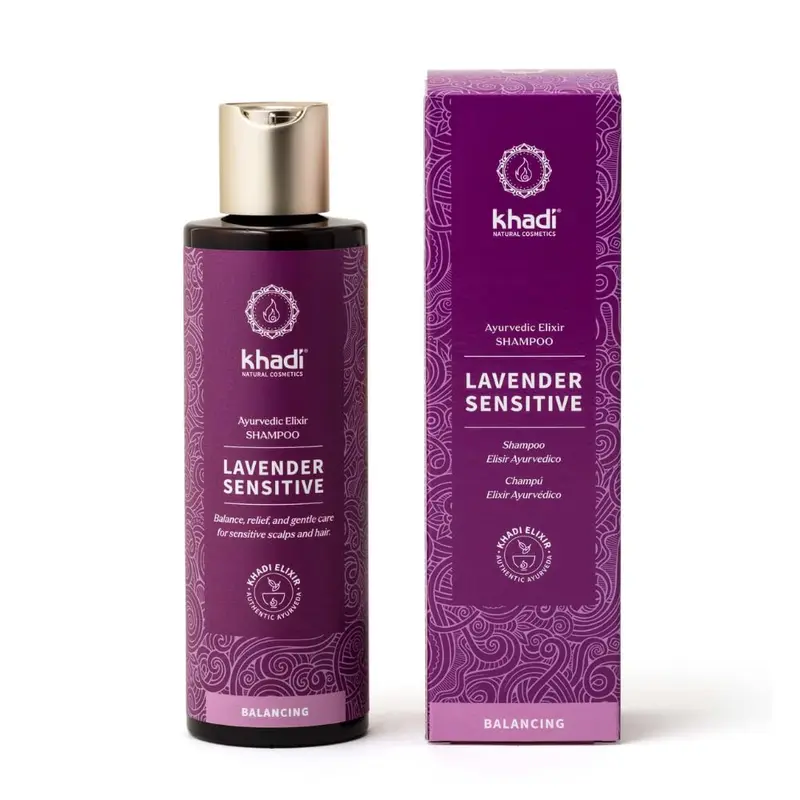Khadi Lavender Sensitive - Champú Ayurvédico para Cuero Cabelludo Sensible y Cabello Fino 200ml