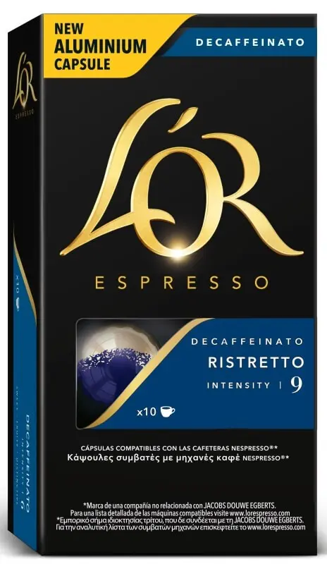 L'OR Espresso Ristretto Descafeinado Cápsulas Compatibles con Nespresso®* 10 Uds - Sabor Intenso Sin Cafeína